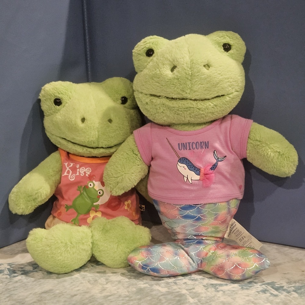 Build A Bear Frog Plush Bundle Green Frog Mermaid Merfrog BAB With Clothing 16"